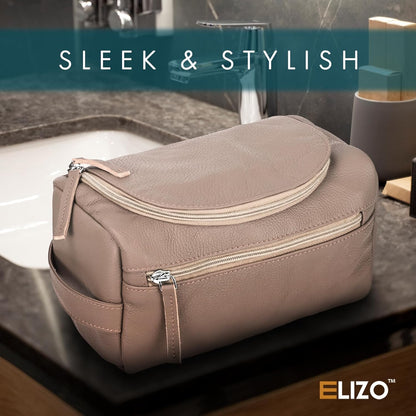 ELIZO Premium REAL Leather Toiletry Bag for Men Dopp Kitt Hanging Mens Toiletry Large TSA Toiletries Bag Shaving Grooming Bag Organizer Cream