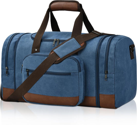 Litvyak Duffle Bag for Travel, 50L Canvas Travel Duffel Bags Overnight Weekend Gym Carry On Luggage Bag for Men & Women(Blue)