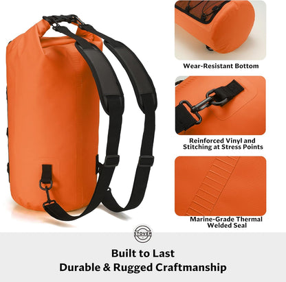 STOVER 5/10/25/30/40/55L Waterproof Backpack- Floating Dry Bag for Kayaking, Travel, Beach, Hiking, & Camping, Men/Women