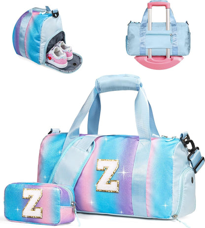 Birthday Gift for Granddaughter-Girl Gym Bag with Shoe Compartment, Kid Personalized Weekender Overnight Bags, Initial Travel Tote with Makeup Pouch, Christmas Gifts for Girls (Letter Z)
