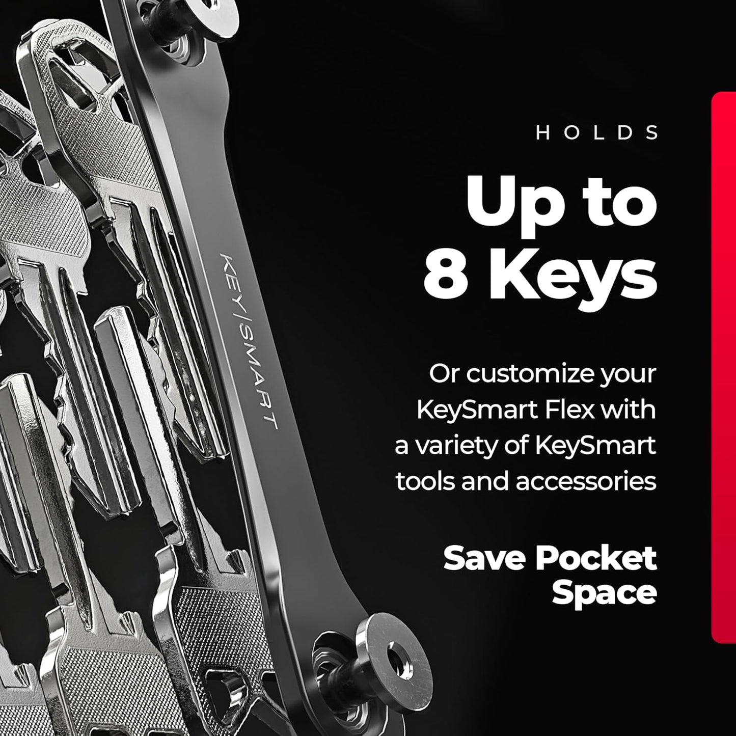 KEYSMART Key Holder for Keychain - Compact Key Organizer for Key Chain, Minimalist Clutter-Free EDC Keychains, Key Ring for Car Fobs Key Chains, Expandable (Up to 8 Keys, Black 2-Pack)
