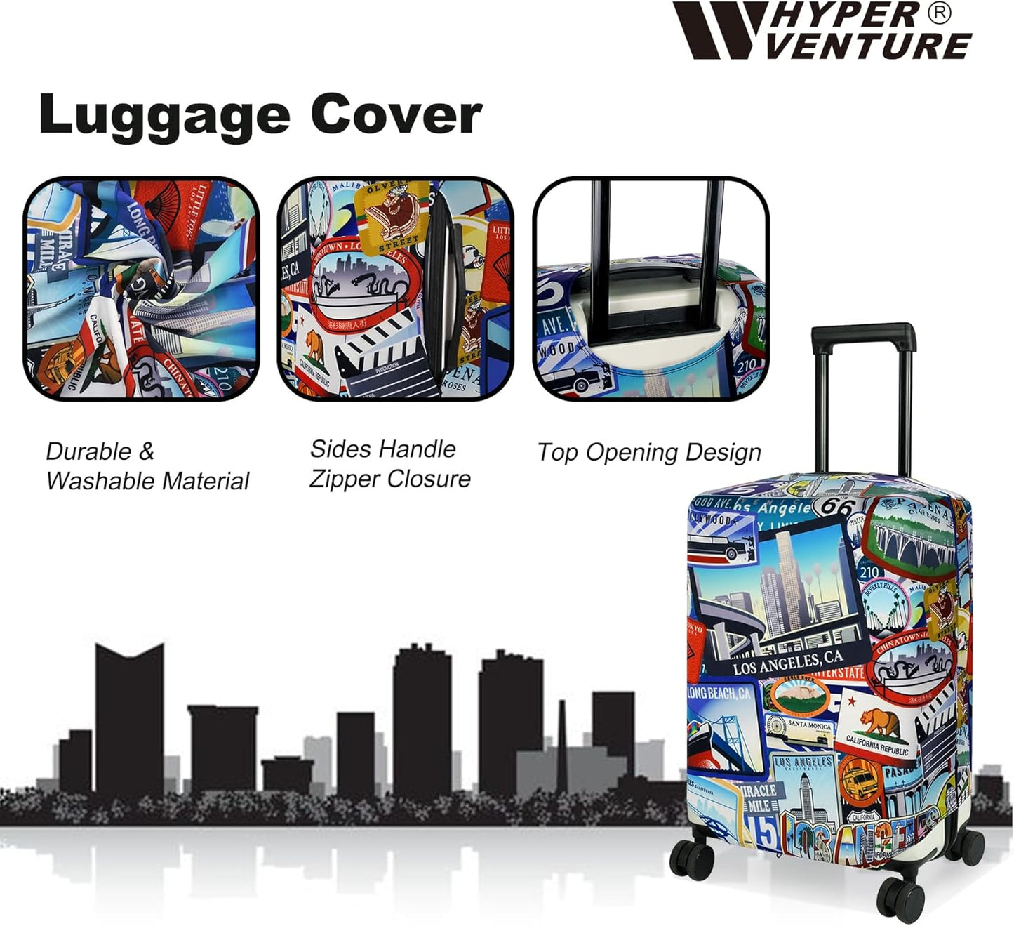 HYPER VENTURE Washable Luggage Cover - Fashion Suitcase Protector Fits 23-26 Inch Luggage (Travel Location, M)