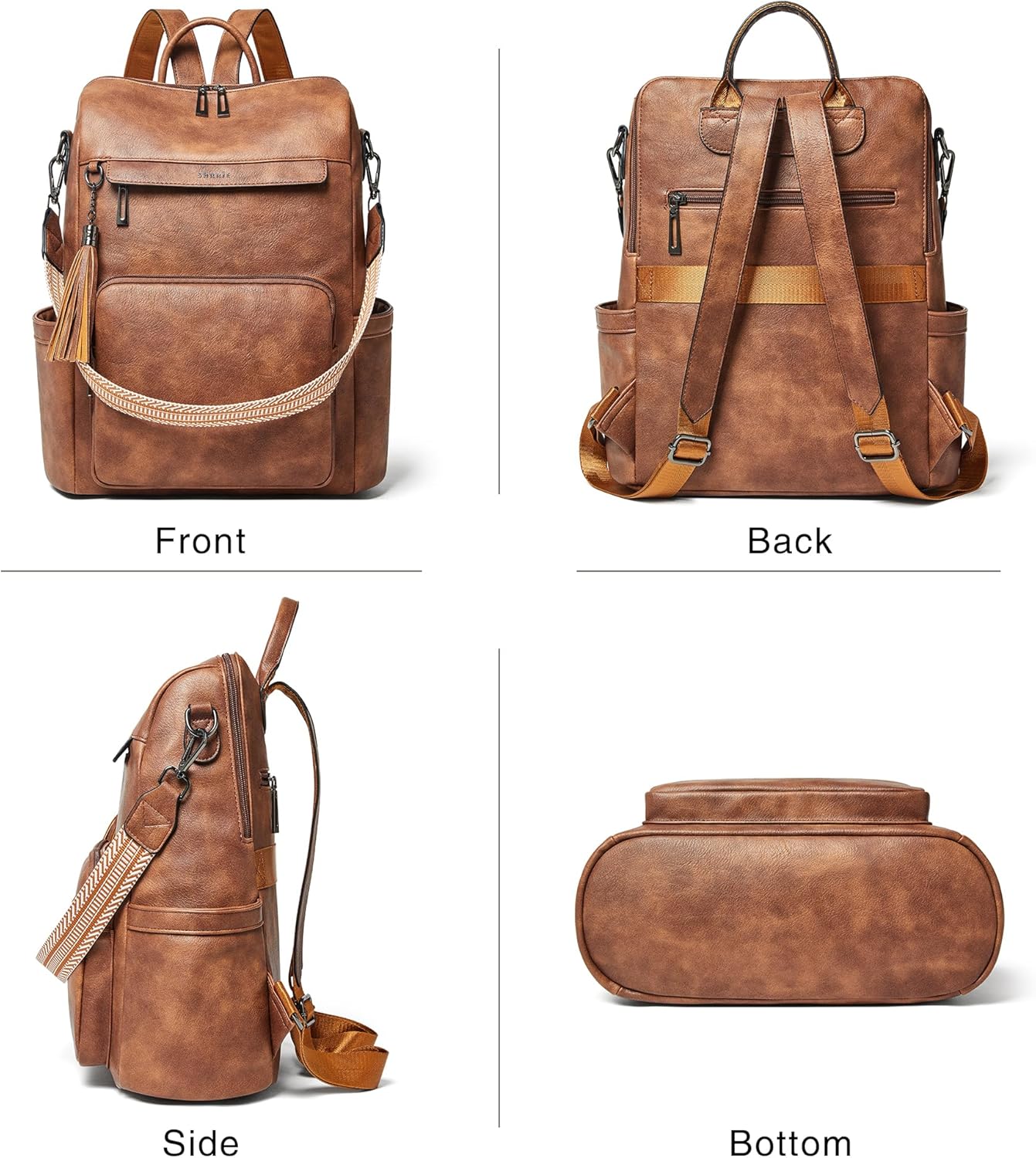 Shrrie Vegan Leather Laptop Backpack for Women 15.6 inch Work Backpack Fashion Travel Backpack Purse for Travel College Work