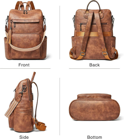 Shrrie Vegan Leather Laptop Backpack for Women 15.6 inch Work Backpack Fashion Travel Backpack Purse for Travel College Work