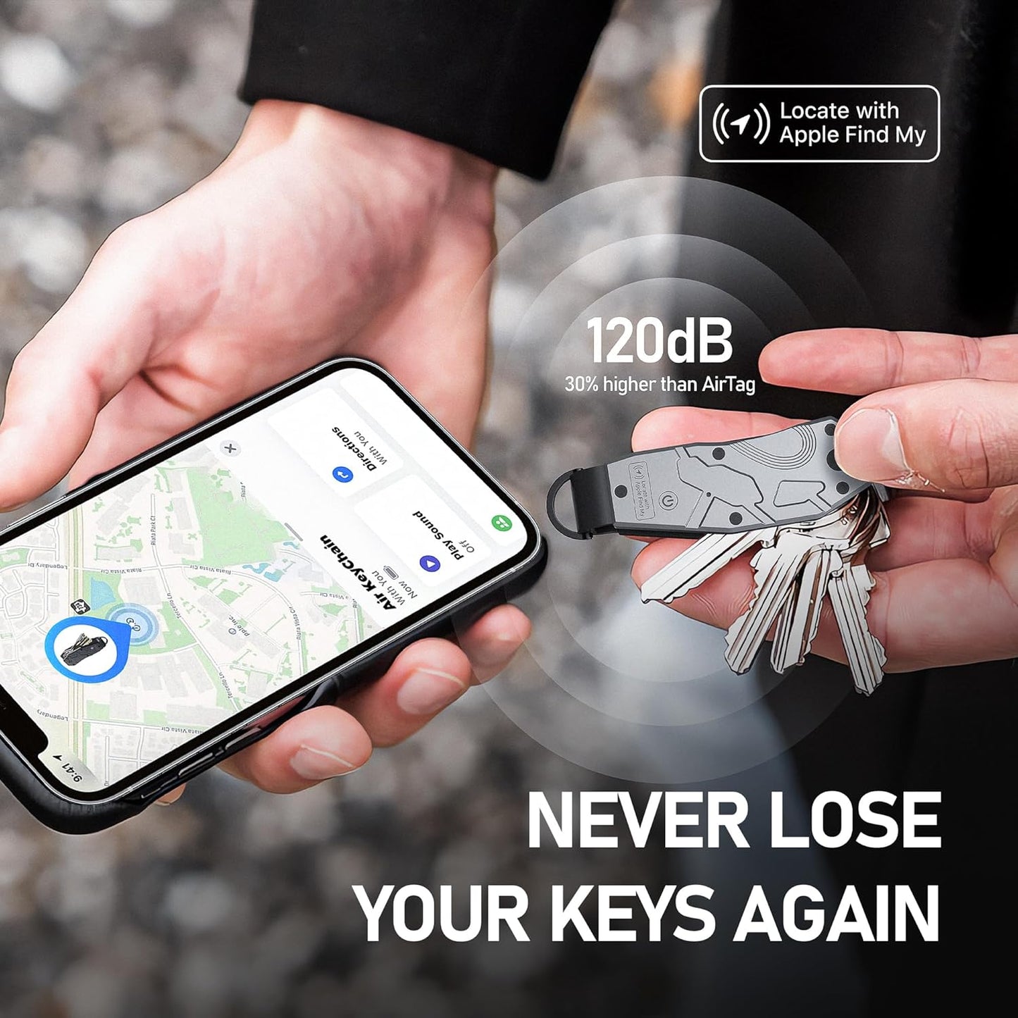 Air Keychain, Key Organizer Works with Apple Find My, Built-in airtag Chips, Holds 2-6 Keys, Car Key Chains with GPS Tracker, Key Finder, Minimalist Key Holder for Men and Women, (iOS Only) (Grey)