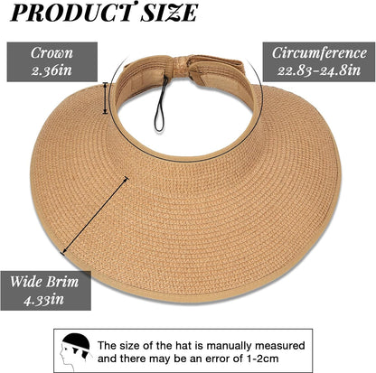 Sun Hats for Women Straw Beach Hat Wide Brim Sun Visor Summer Hat Packable Floppy Beach Vacation Essentials Green