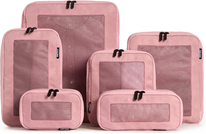 Compression Packing Cubes for Travel - Luggage Organizer Bags - Double Zipper Packing Cubes for Suitcases (6-Pack, Rose)
