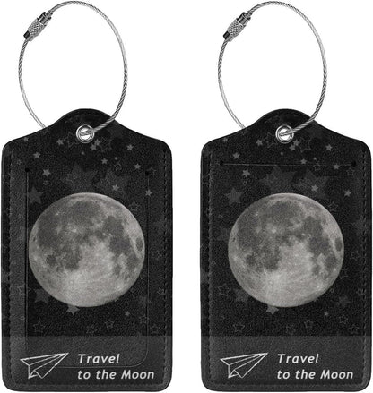 2 Pack Luggage Tag for Suitcase, Cute Unique Leather Suitcase Tags Identifiers with Privacy Name Address Labels & Durable Steel Loop for Women Men Travel