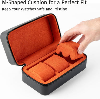 Watch Travel Case for Men | Leather Watch Case with 3 Slots | Perfect Travel Watch Organizer | Portable Watch Carrying Case for Men