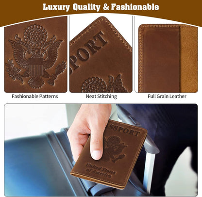 Jack&Chris Leather Passport Holder, Passport Travel Wallet Cover Case for Men Women, Leather Travel Documents Organizer Protector, JC105-Brown