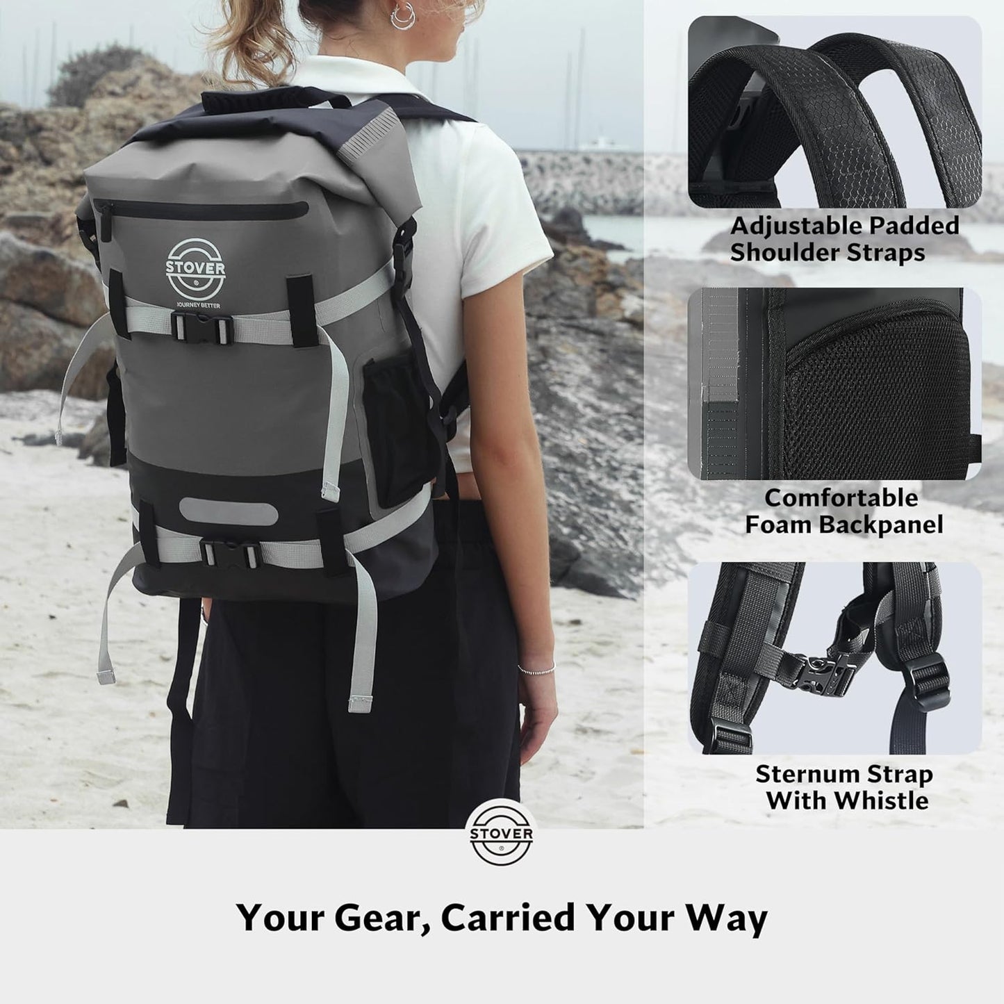 STOVER 5/10/25/30/40/55L Waterproof Backpack- Floating Dry Bag for Kayaking, Travel, Beach, Hiking, & Camping, Men/Women