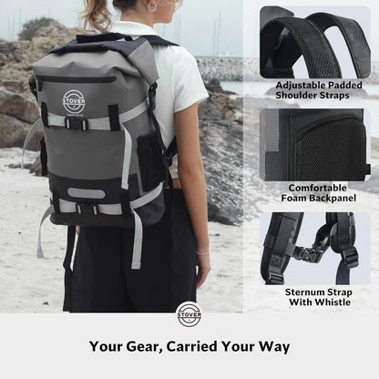 STOVER 5/10/25/30/40/55L Waterproof Backpack- Floating Dry Bag for Kayaking, Travel, Beach, Hiking, & Camping, Men/Women