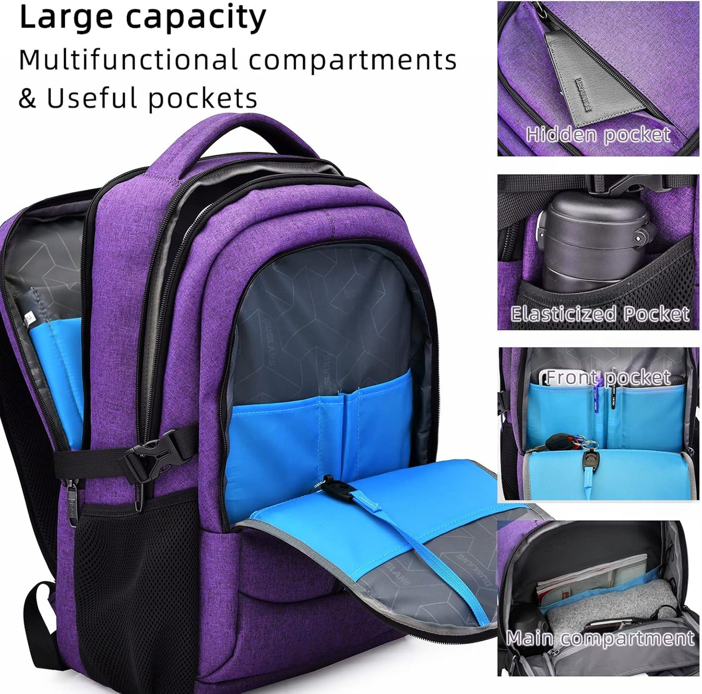 DUSLANG 17 Inch Laptop Backpack for Travel Water Resistant College Backpack for Women Laptop Bag with USB Charging Port Work Backpack,Purple