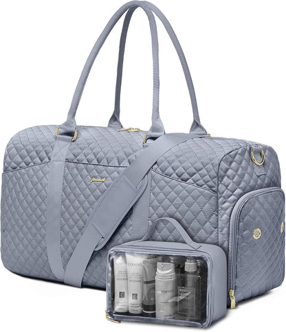 Weekender Travel Duffle Bag for Women - Carry on Bag with Shoe Compartment Overnight Bags with Toiletry Bag Wet Pocket Weekend Traveling Yoga Gym Hospital Bags for Labor and Delivery Grey