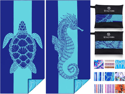 2 Pack Microfiber Lightweight Beach Towel 71"x32" Oversized Extra Large Thin Sand Free Towels Travel Swim Pool Yoga Gym Camping for Adults Women Men Beach Essentials Accessories Vacation Gift