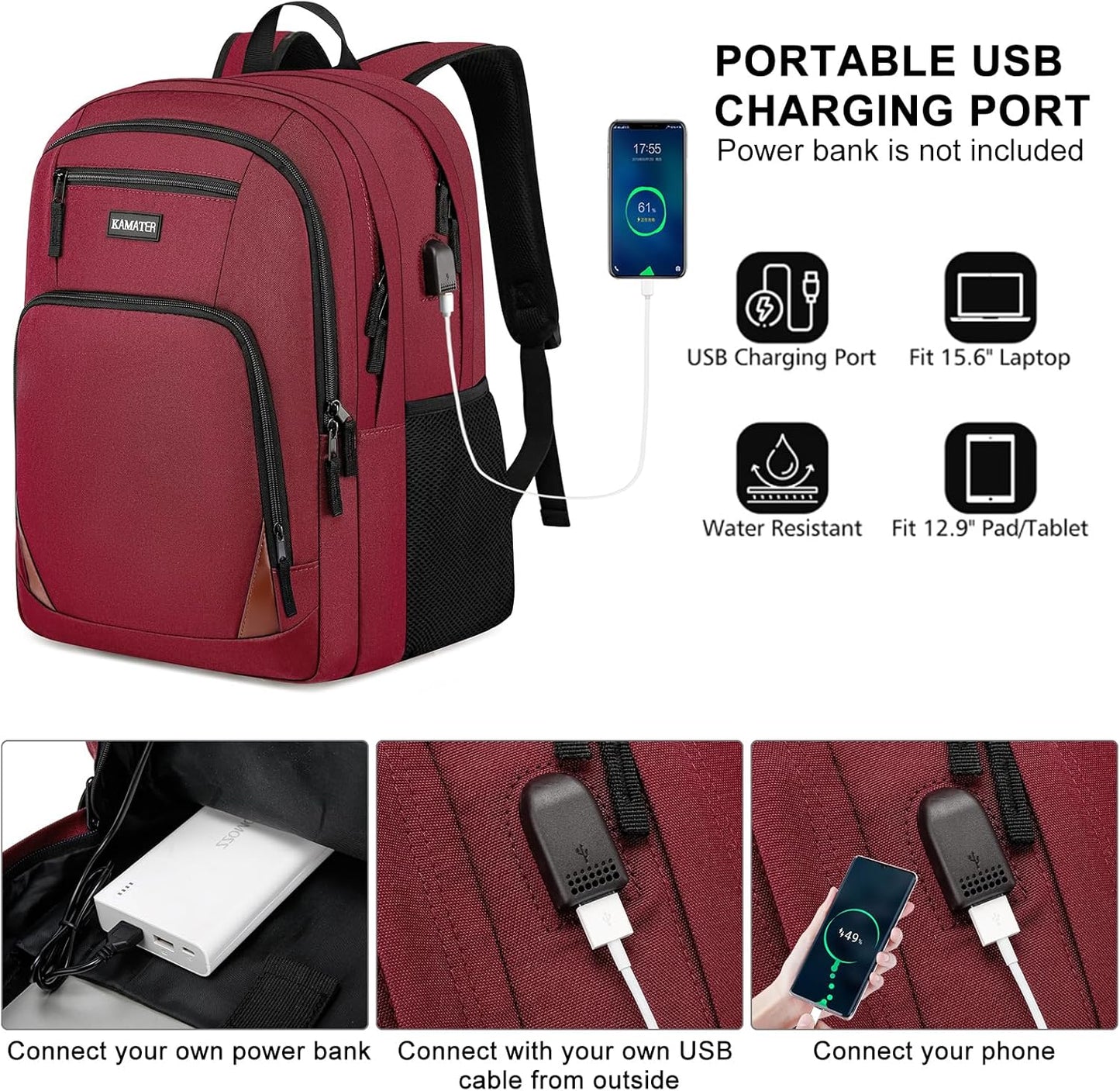 Red Backpack for School, School BackPack for Teens, Boys and Girls, with 15.6 inch Laptop Bookbag for College High School, Large Computer Back Pack with Compartments for Men & Women