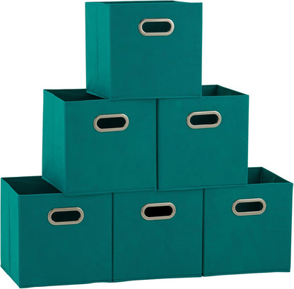 Household Essentials 83-1 Foldable Fabric Storage Bins | Set of 6 Cubby Cubes with Handles | Aqua