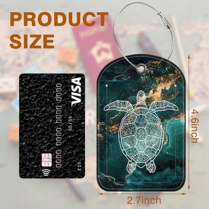 2 Pack Luggage Tag for Suitcase Liquid Marble and Turtle Leather Suitcase Tags with Privacy Name ID Label and Stainless Steel Loop for Travel Bag