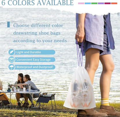 18 Pack Shoe Bags for Travel, 15.7" x 11.8" Clear Travel Shoe Bags for Packing with Colorful Drawstring, Large Waterproof Portable Travel Shoe Storage Bag Travel Essentials Women for and Men