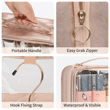 CUBETASTIC Toiletry Bag for Women, Clear Hanging Travel Toiletries Bag, Portable Makeup Bag Transparent Cosmetic Case with Handle, Traveling Make Up Organizer