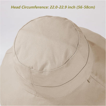 vidsel Womens Sun Hats Wide Brim Reversible Bucket Cotton Hat Packable Summer Travel Cap with Hat Clip,UV Protection