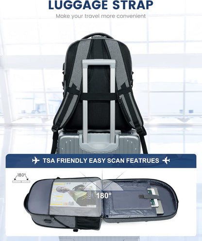 LOVEVOOK 17 inch DarkGrey Travel Laptop Backpack with USB Charging Port, Anti-Theft, Waterproof, Large Computer Business Backpack for Men, College Students