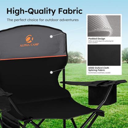 ALPHA CAMP Camping Chair 2 Pack Portable Chair with 3-Can Cooler Folding Chair with Side Pocket and Cup Holder, Collapsible for Camping, Tailgates, Beach, Fishing and Sports,2PC