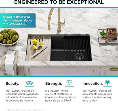 KRAUS Kitchen Sink Bellucci 32” Undermount Workstation Granite, Metallic White - Image 15
