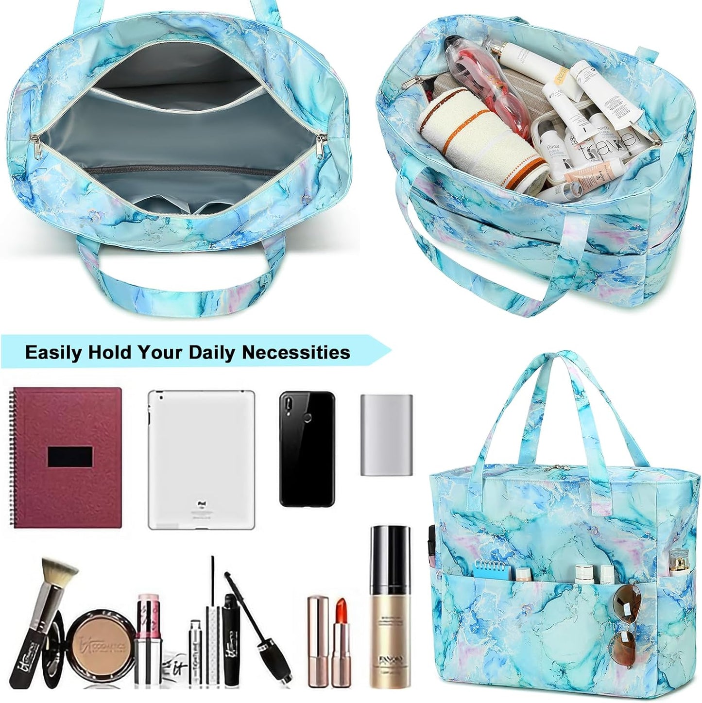 LEDAOU Beach Bag Waterproof Sandproof Women Tote Bag Pool Bag with Zipper for Gym Grocery Travel with Wet Pocket