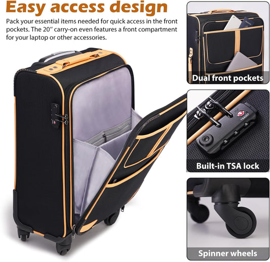 Coolife Luggage 5 Piece Set Suitcase Expandable TSA lock spinner softshell
