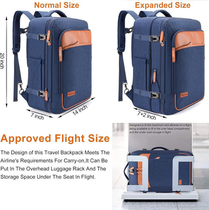 Travel Laptop Backpack,42L Carry on Luggage, Flight Approved Expandable Backpack,Business Anti Theft Weekender Bags for Women Men, Water Resistant Expandable Backpacks With 4 Packing Cubes