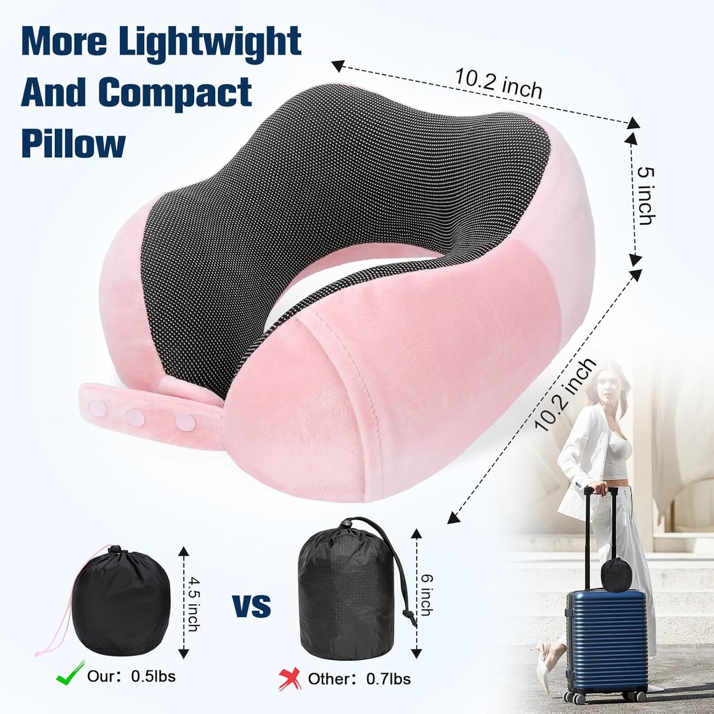 Neck Pillow for Traveling, Travel Pillows for Airplanes,100% Pure Memory Foam Travel Neck Pillow, Adjustable Flight Pillow, Portable Plane Accessories with Eye Mask, Earplugs, Carry Bag