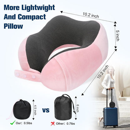 Neck Pillow for Traveling, Travel Pillows for Airplanes,100% Pure Memory Foam Travel Neck Pillow, Adjustable Flight Pillow, Portable Plane Accessories with Eye Mask, Earplugs, Carry Bag