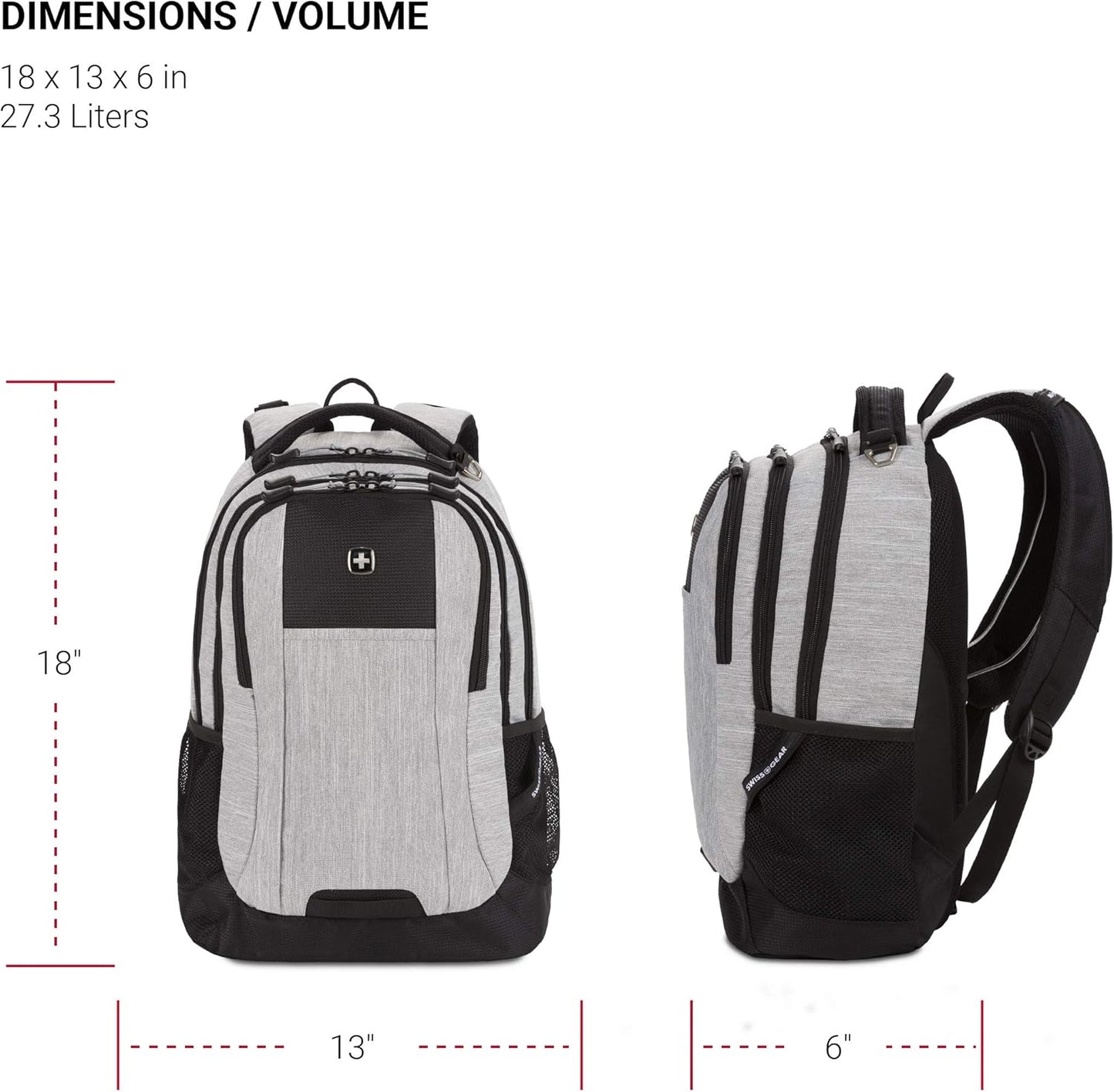 SwissGear Cecil 5505 Laptop Backpack, Heather Grey, 18-Inch