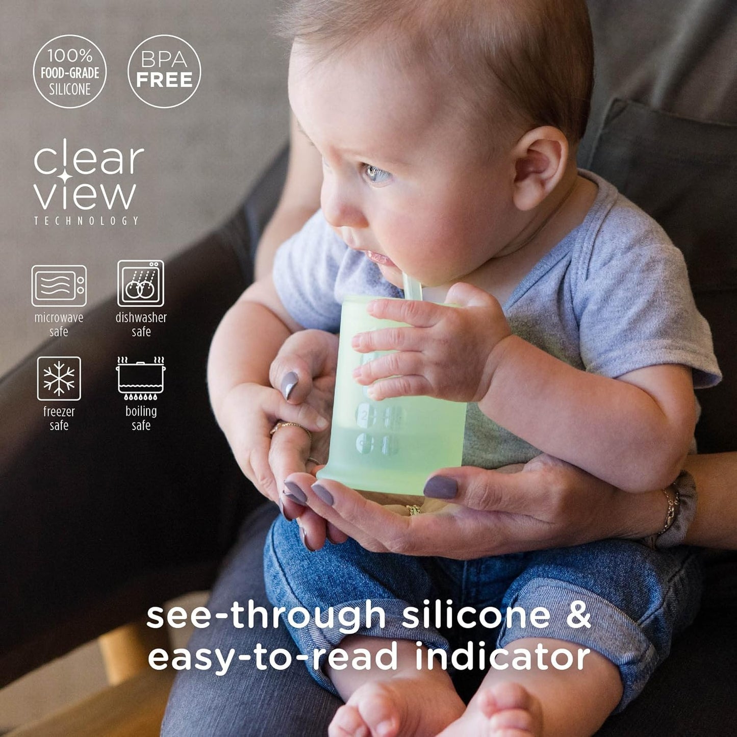 Olababy Silicone Training Cup with Straw Lid | Babies Water Drinking Cup | 6+ Mo Infant To 12-18 Months Toddler | Sippy Cup For Kids & Smoothie Cup | Baby Led Weaning (Lilac, 5 oz)