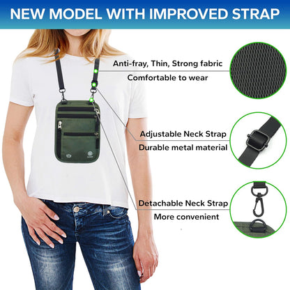 Neck Wallet – Travel Pouch and RFID Blocking Passport Holder for Women and Men, Slim Travel Wallet (Army Green)