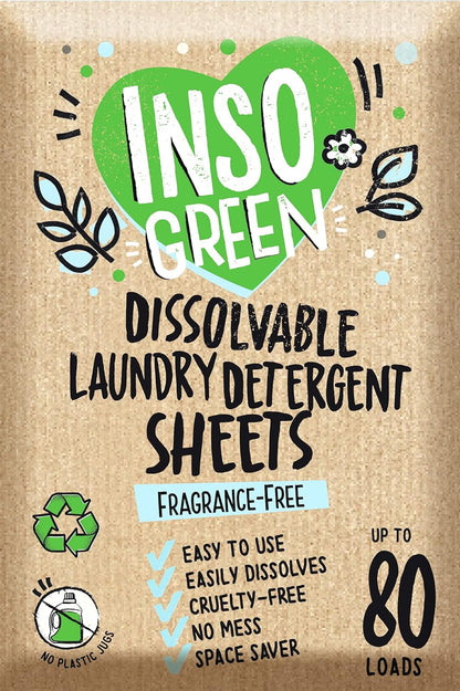Unscented Laundry Detergent Sheets - 40 Eco Sheets for Up to 80 Loads - Fragrance-Free, Zero Plastic Packaging, Travel Laundry Detergent