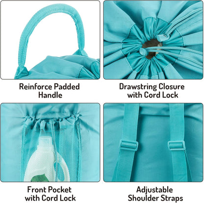 Backpack Laundry Bag with Straps and Detergent Holder, Clothes Laundry Backpack for College Travel Apartment Dorm Room (Green)