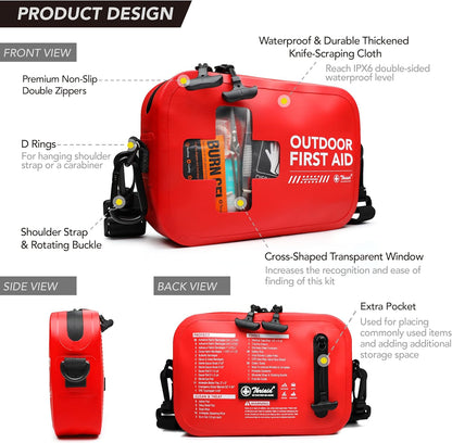 152 PCS Waterproof First Aid Kit, Portable Small Boat Dry Bag Bug Out Bags, Emergency Medical Kit Ideal for Boating, Camping, Fishing, Kayaking, Floating, Red