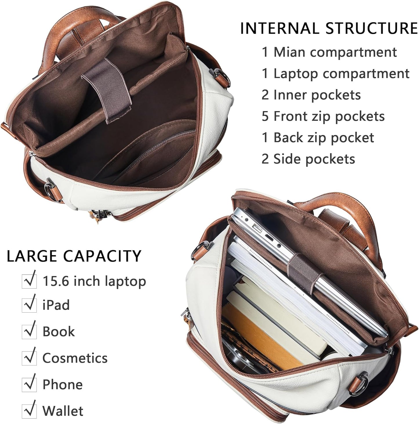 Shrrie Vegan Leather Laptop Backpack for Women 15.6 inch Work Backpack Fashion Travel Backpack Purse for Travel College Work