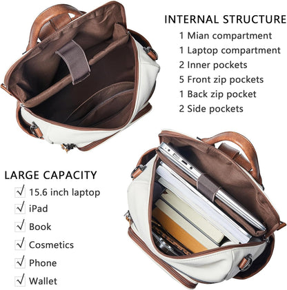 Shrrie Vegan Leather Laptop Backpack for Women 15.6 inch Work Backpack Fashion Travel Backpack Purse for Travel College Work