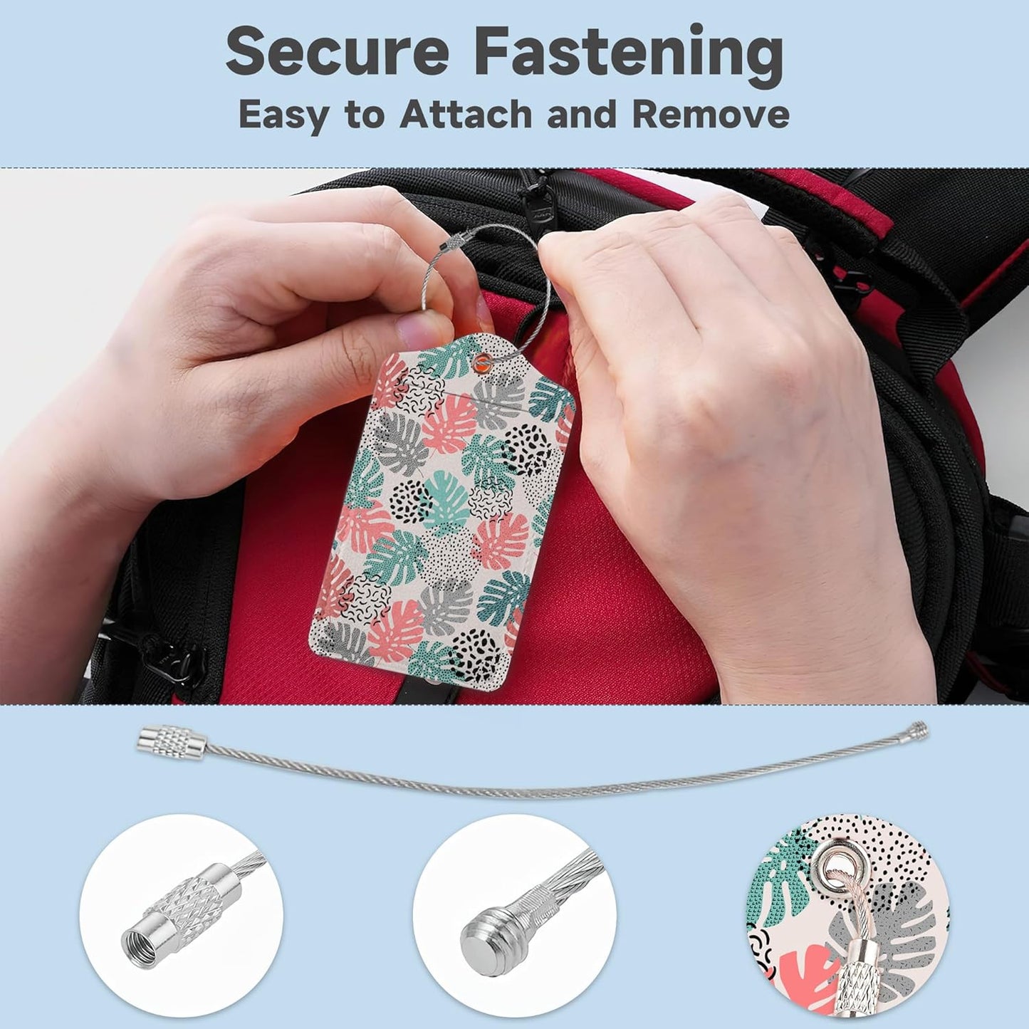 2 Pack Luggage Tag for Suitcase,Wave Dot Art Tropical Palm Leather Suitcase Tags Identifiers with Privacy Name Address Labels and Durable Steel Loop for Women Men Travel