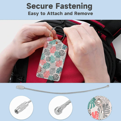 2 Pack Luggage Tag for Suitcase,Wave Dot Art Tropical Palm Leather Suitcase Tags Identifiers with Privacy Name Address Labels and Durable Steel Loop for Women Men Travel