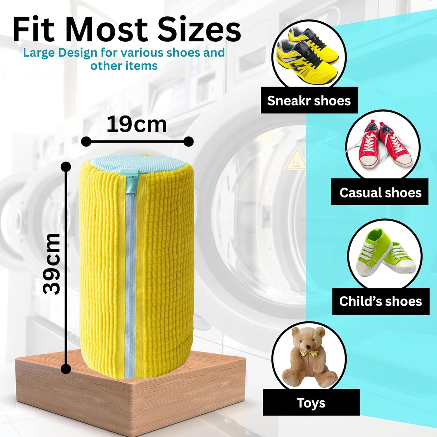 2-Pack Shoe Laundry Bags for Washer & Dryer – Reusable Sneaker laundry Bag with 360° Microfiber Cushion – Anti-Deform, Tear-Resistant, Foldable shoe washing machine bag, 39x19cm – Yellow