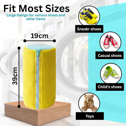 2-Pack Shoe Laundry Bags for Washer & Dryer – Reusable Sneaker laundry Bag with 360° Microfiber Cushion – Anti-Deform, Tear-Resistant, Foldable shoe washing machine bag, 39x19cm – Yellow
