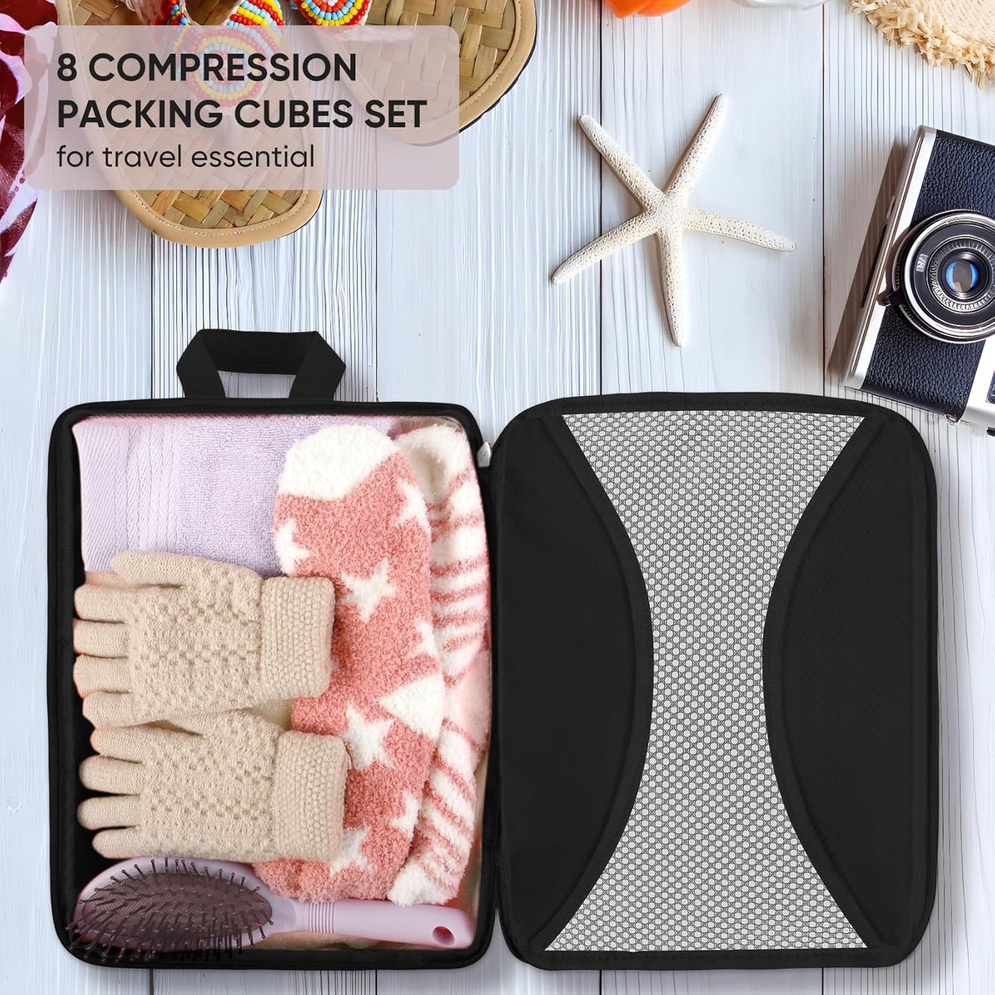 8 Set Compression Packing Cubes for Travel, Packing Cubes Compression Travel Accessories Expandable Packing Organizers for Carry on Luggage Suitcase (Gray)