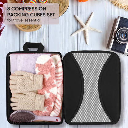 8 Set Compression Packing Cubes for Travel, Packing Cubes Compression Travel Accessories Expandable Packing Organizers for Carry on Luggage Suitcase (Gray)