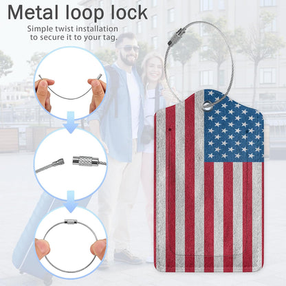 Luggage Tags for Suitcase,American Flag Luggage Tags of Set 2 Leather Identifiers Privacy Cover with Stainless Steel Loop for Women Men Travel Bag Suitcase
