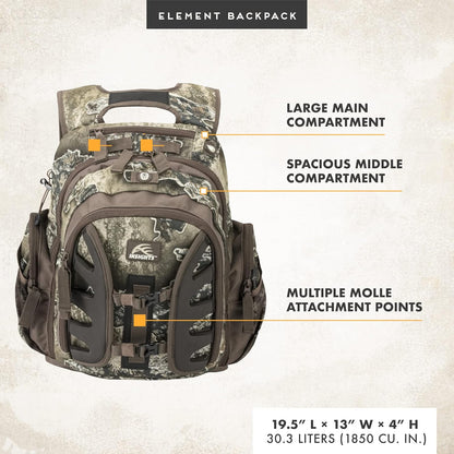 Insights Hunting by frogg toggs - The Element, Heavy Duty 1,831 Cubic Inch Hiking Fishing Camping Hunting Backpack, Realtree EXCAPE