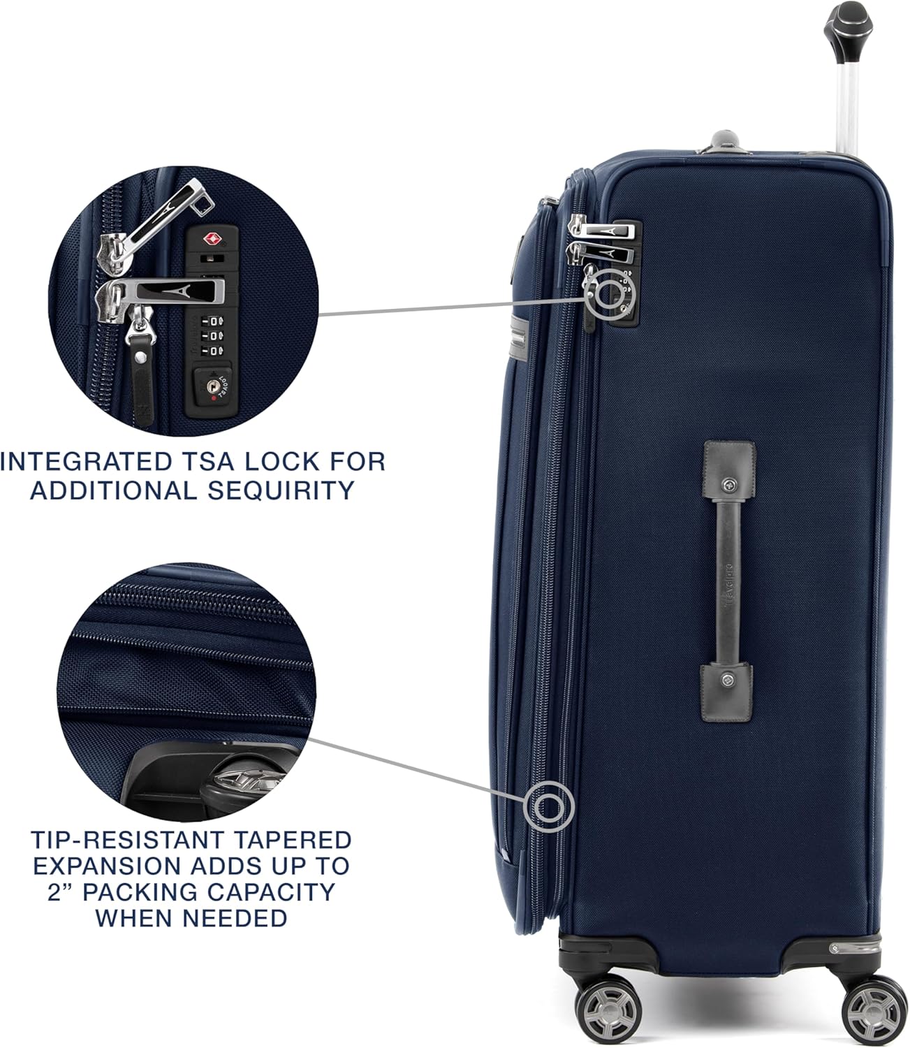 Travelpro Platinum Elite Softside Expandable Checked Luggage, 8 Wheel Spinner Large Suitcase, TSA Lock, Men and Women, Dark Blue, Checked Large 29-Inch